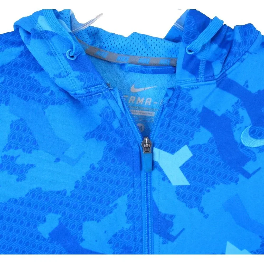 Nike Full Zip Hooded Long Sleeve‎ Sweatshirt Men's Medium Blue Geometric Print